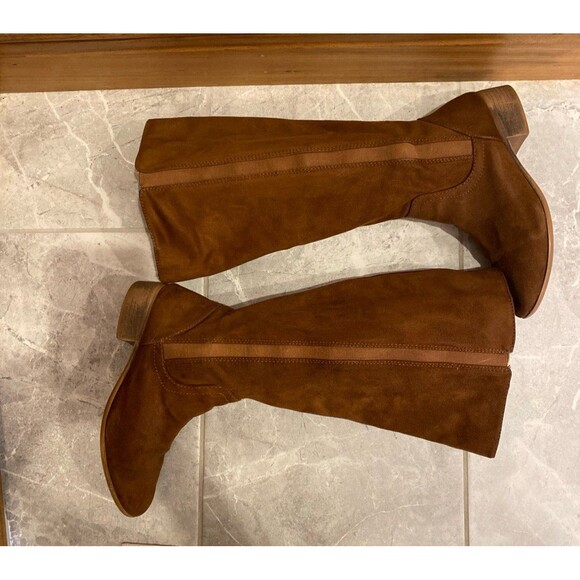 Time & Tru Boots Women Calf High Faux Suede Size 8 WIDE Block Heel Brown Bootie - Picture 6 of 12